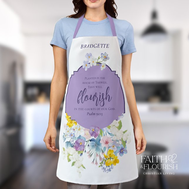 Spring Florals Scripture Elegant Personalized Apron (Creator Uploaded)