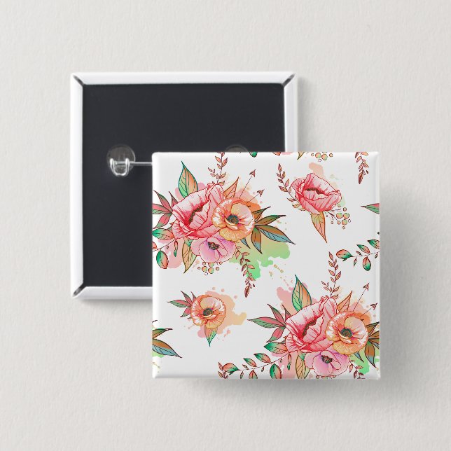 spring Flower 2 Inch Square Button (Front & Back)
