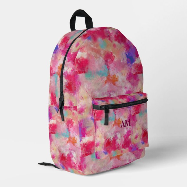 Spring Flower Abstract Pink + Personalized  Printed Backpack (Back Corner Left)