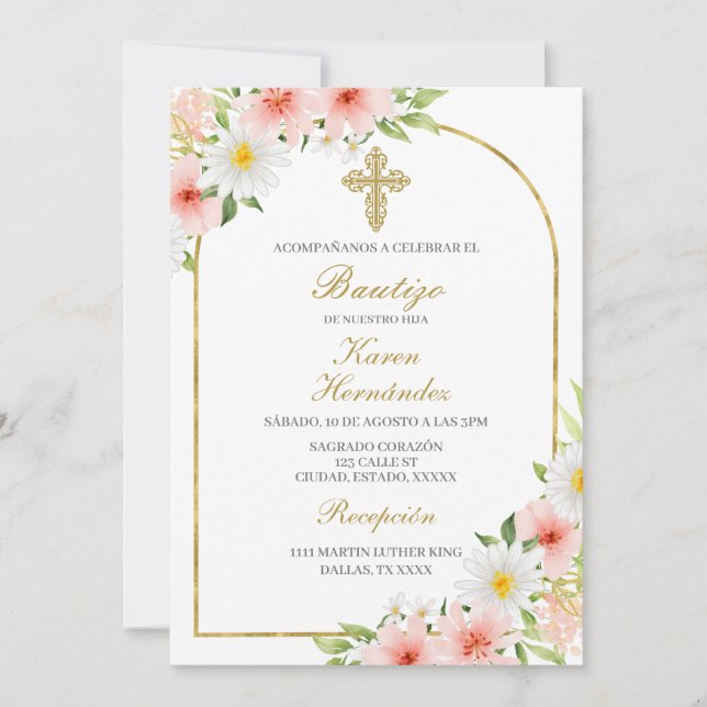 Spring Flower Baptism Spanish Invitation (Front)