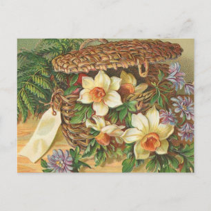 "Spring Flower Basket" Vintage Postcard