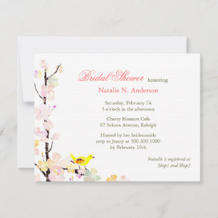 Spring Flower Bird White Bridal Shower Invitation