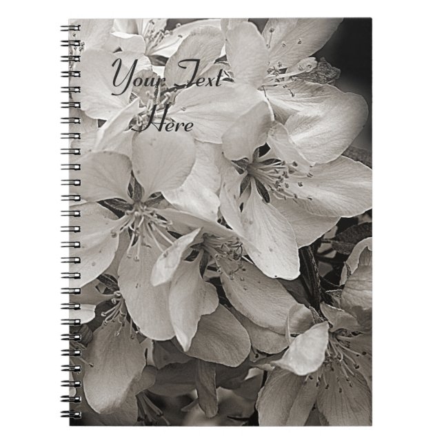 Spring Flower Blossoms In Black And White Notebook (Front)