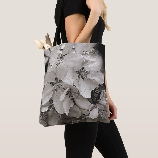 Spring Flower Blossoms In Black And White  Tote Bag (Close Up)
