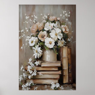 Spring flower book art print, nature bookstore poster