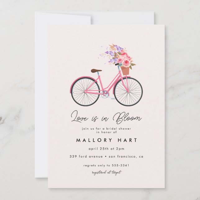 Spring Flower Bouquet Bicycle Bridal Shower Invitation (Front)