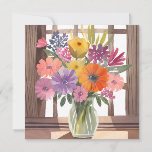 Spring Flower Bouquet   Floral Pastel Watercolor Card