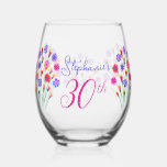 Spring Flower Bouquet Hand Painted 30th Birthday Stemless Wine Glass<br><div class="desc">Spring Flower Bouquet Hand Painted 30th Birthday Wine Glass This is a very special spring flower bloom bouquet Birthday Party Wine Glass. Beautifully hand painted unique artwork for your friends who are turning 30. Personalize this birthday wine glass with their name. Pair this wine glass with a personalized wine label...</div>