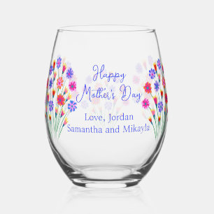 Spring Flower Bouquet Hand Painted Mother's Day Stemless Wine Glass