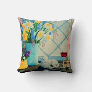 Spring flower bouquet, Lamb of God/wine/passover Throw Pillow