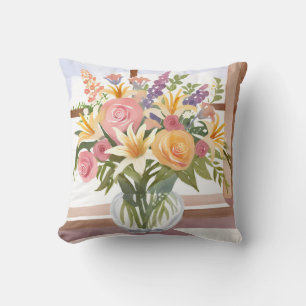 Spring Flower Bouquet   Pretty Floral Card Throw Pillow