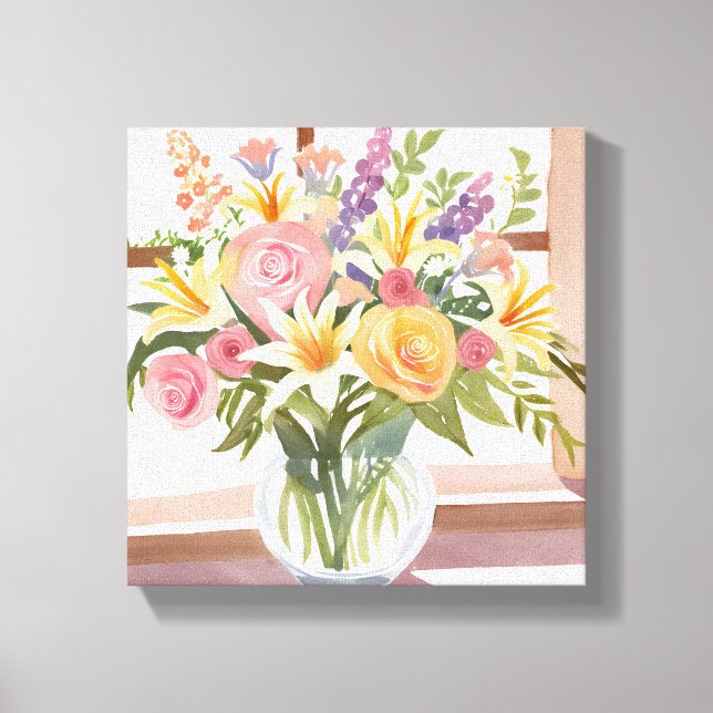 Spring Flower Bouquet | Pretty Floral Watercolor Canvas Print (Front)