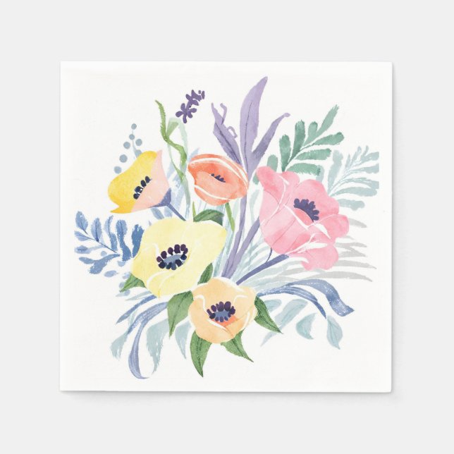 Spring Flower Bouquet | Pretty Floral Watercolor Napkin (Front)