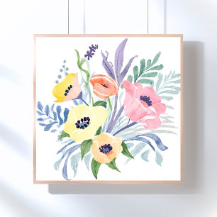Spring Flower Bouquet   Pretty Floral Watercolor Poster