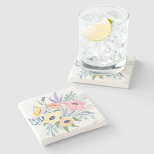 Spring Flower Bouquet   Pretty Floral Watercolor Stone Coaster