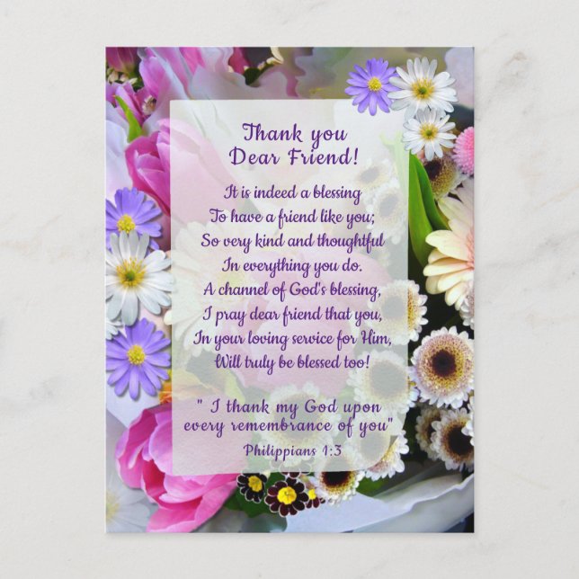 Spring Flower Bouquet Thank You Friend Postcard (Front)