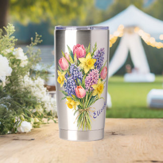 Spring Flower Boutique Watercolor Custom Name Insulated Tumbler
