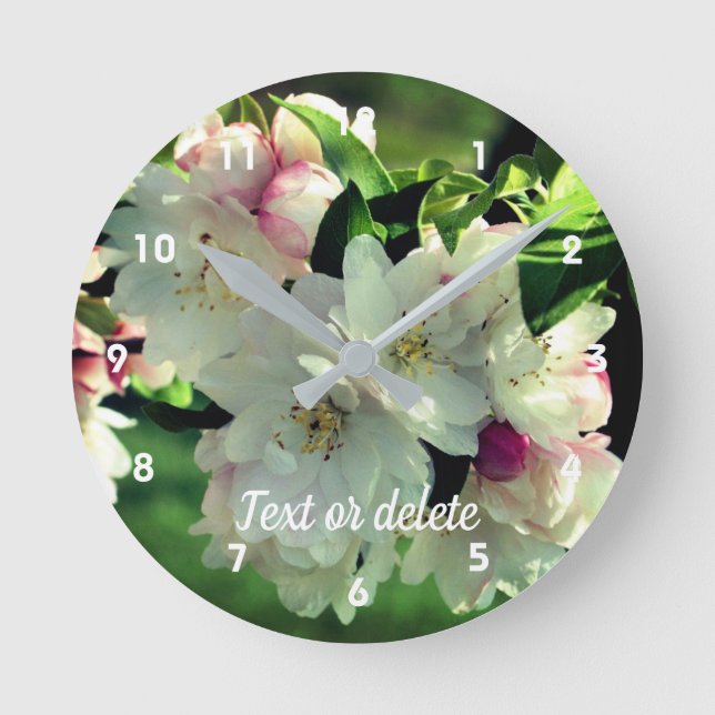 Spring Flower Crabapple Blossoms 2 Personalized Round Clock (Front)