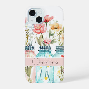 Spring Flower Design with Name iPhone 15 Case