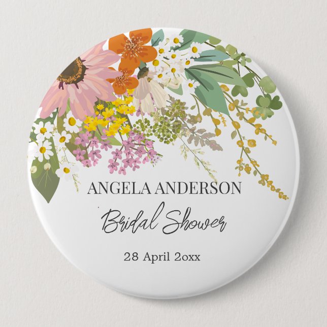 Spring Flower Garden Bridal Shower Paper Coaster 4 Inch Round Button (Front)