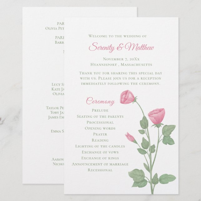 Spring Flower Garden Pink Floral Wedding Program (Front/Back)