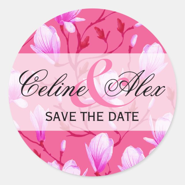 Spring Flower Garden Save the Date | fuchsia Classic Round Sticker (Front)