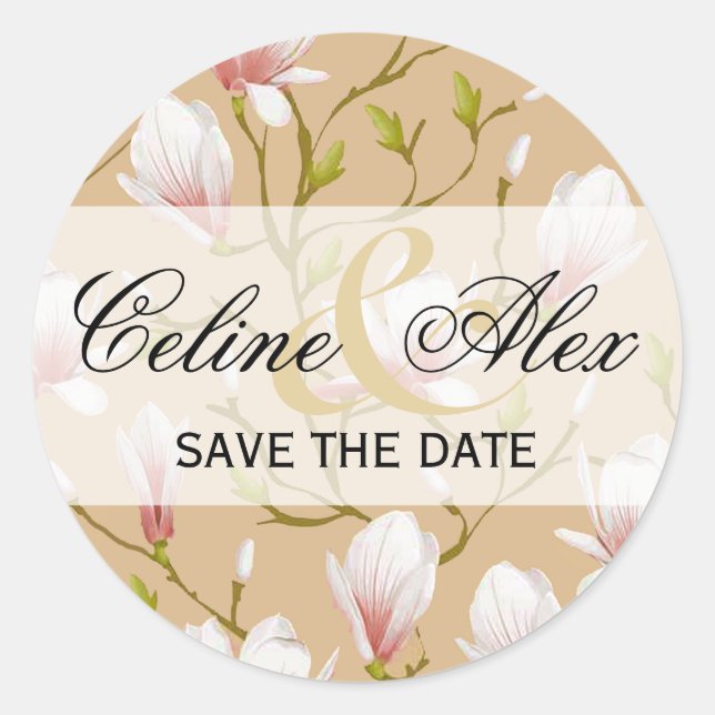 Spring Flower Garden Save the Date | tan Classic Round Sticker (Front)