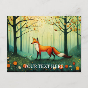 Spring Flower Mystical Forest Fox Painting Postcard
