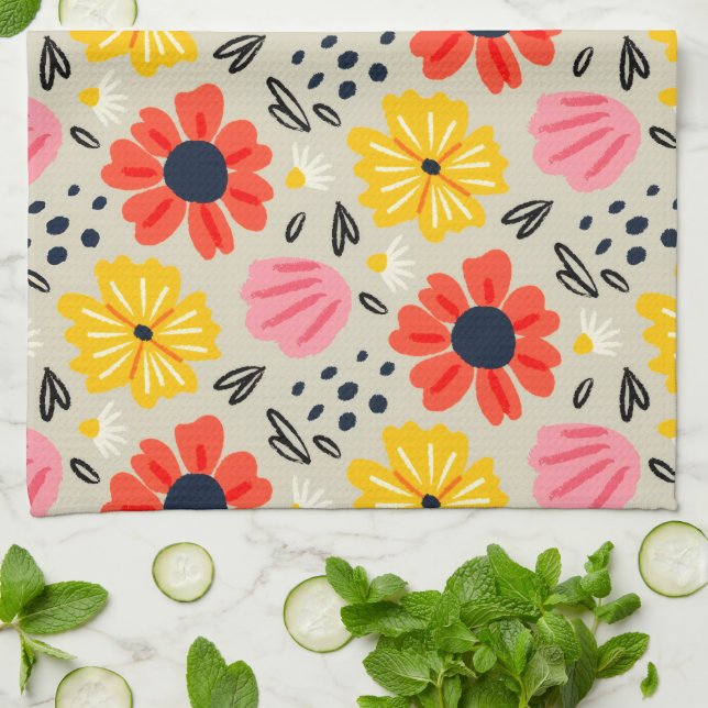 Spring Flower Pattern  Kitchen Towel (Folded)
