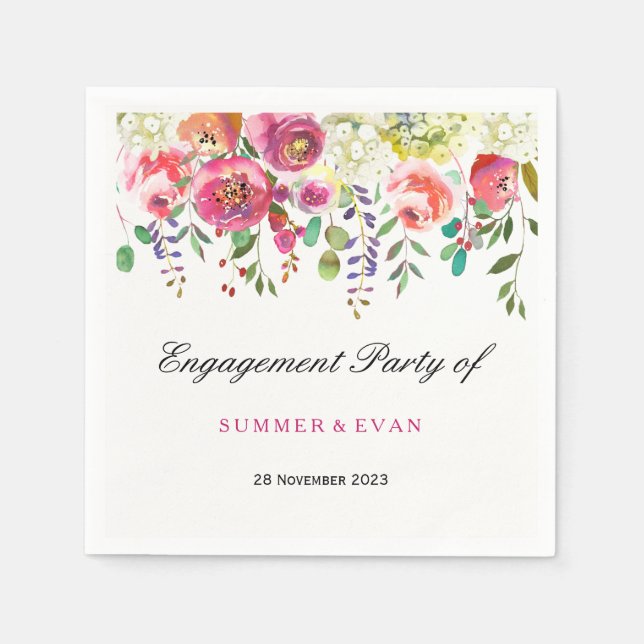Spring Flower Pink Peach Tropical Engagement Party Napkin (Front)
