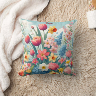Spring Flower Seamless Pattern Throw Pillow