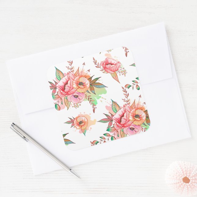spring Flower Square Sticker (Envelope)
