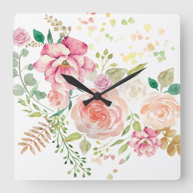 spring flower square wall clock (Front)