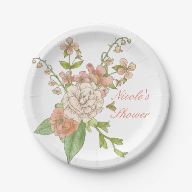 Spring Flower Watercolor Bouquet Paper Plate (Front)