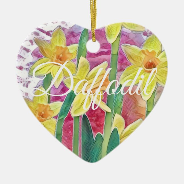 Spring Flower Yellow Daffodil and Pink Personalize Ceramic Ornament (Front)