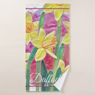 Spring Flower Yellow Daffodil and Pink, Yellow Bath Towel
