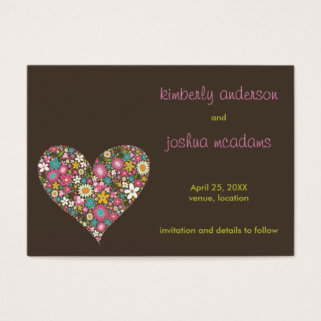 Spring Flowers 2 Heart Mini Save The Date Card / (Front)