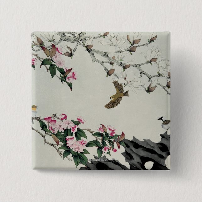 Spring Flowers 2 Inch Square Button (Front)