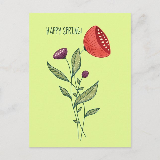 Spring Flowers Abstract Botanical Happy Spring Postcard (Front)