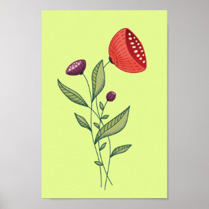 Spring Flowers Abstract Botanical Line Art Poster
