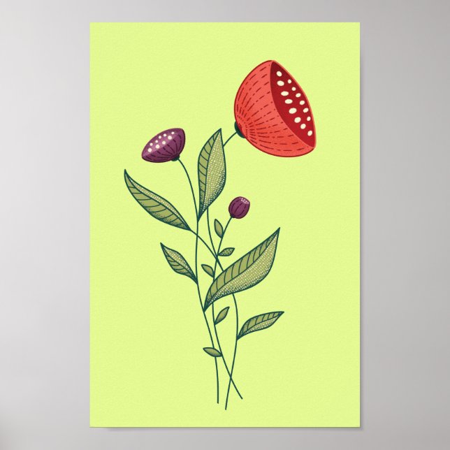 Spring Flowers Abstract Botanical Line Art Poster (Front)