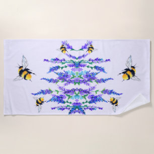 Spring Flowers and Bees Flying Beach Towel