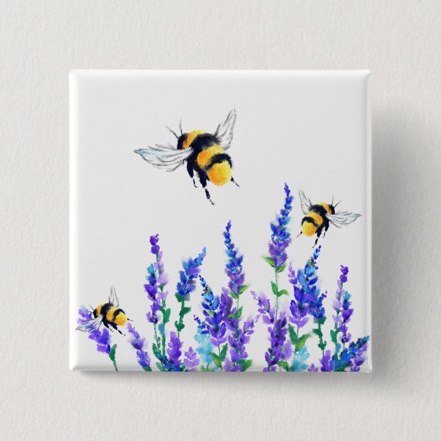 Spring Flowers and Bees Flying Button (Front)