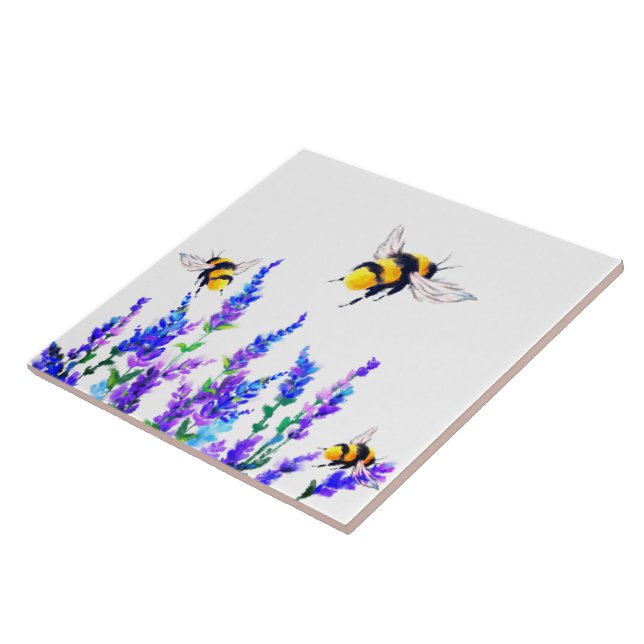 Spring Flowers and Bees Flying Ceramic Tile (Side)