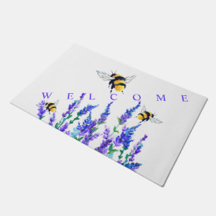 Spring Flowers and Bees Flying - Drawing - Welcome Doormat