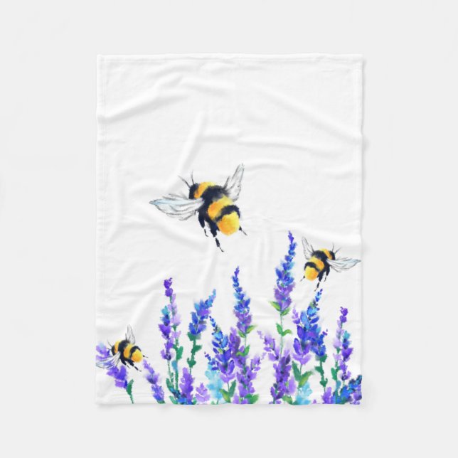 Spring Flowers and Bees Flying Fleece Blanket (Front)