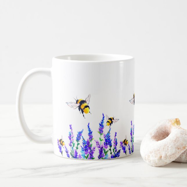 Spring Flowers and Bees Flying Mug (With Donut)