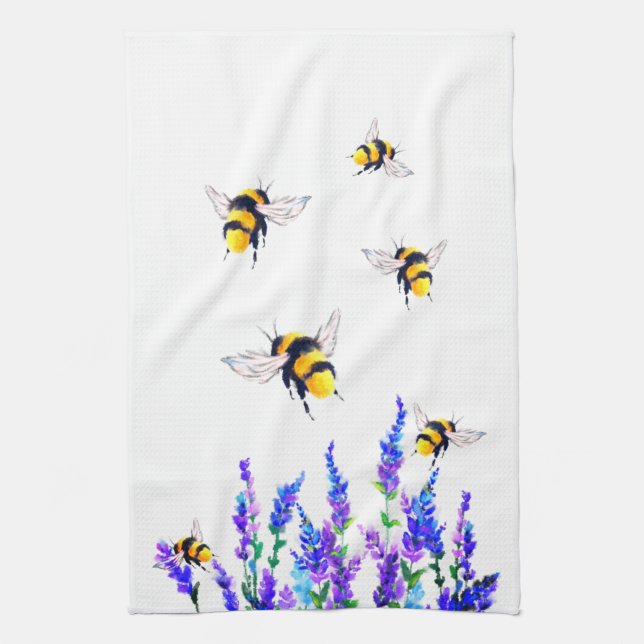Spring Flowers and Bees Kitchen Towel (Vertical)