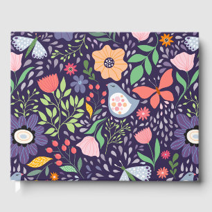 Spring Flowers and Birds Pattern Guest Book
