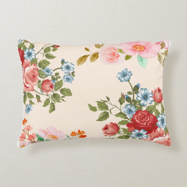 Spring Flowers and Branch pattern cotton  Accent Pillow (Front)